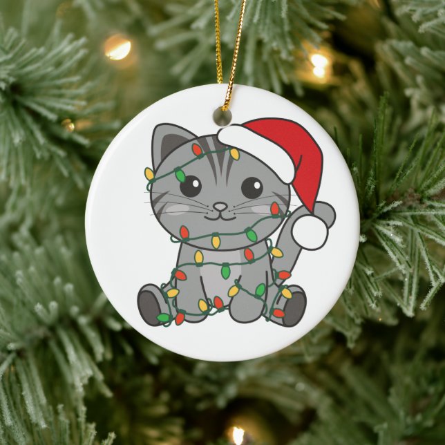 Katt från julvintern julgransprydnad keramik (Träd)