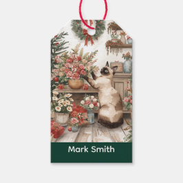 Katt från Katt jul Siamese som arrangerar blommor Presentetikett