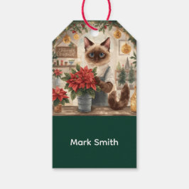 Katt från Katt jul Siamese som arrangerar blommor Presentetikett