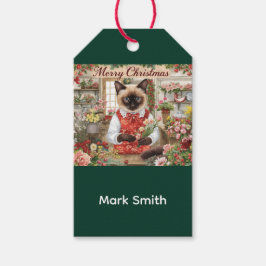 Katt från Katt jul Siamese som arrangerar blommor Presentetikett