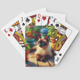 Katt från Siamese i Garden-Oljemålningen Casinokort
