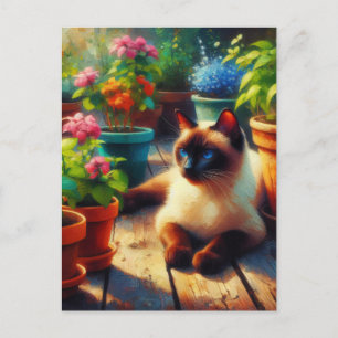 Katt från Siamese i Garden-Oljemålningen Vykort