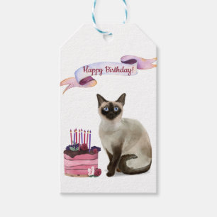 Katt från Siamese med en födelsedagskummel från Presentetikett