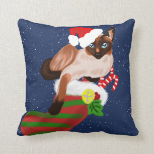 Katt från Siamese med strumpor och julhatt Kudde