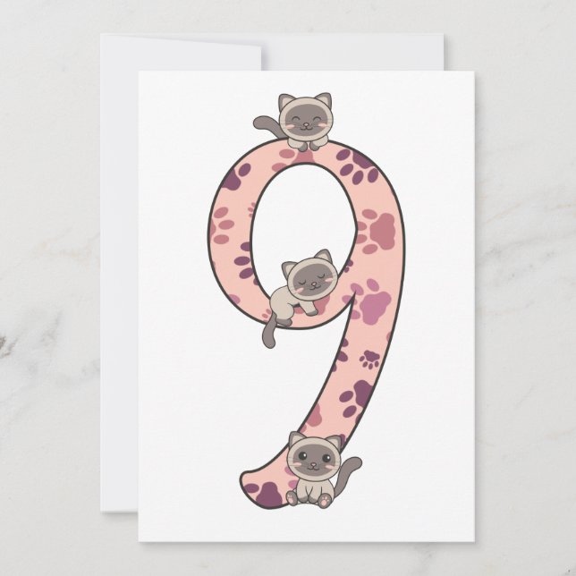 Katt från Siamese Ninnionde födelsedag - Katter in Inbjudningar (Framsida)