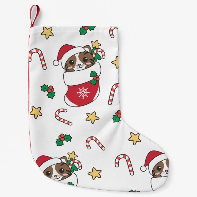 Katt från Snö-vinter vid jul Liten Julstrumpa (Framsidan)