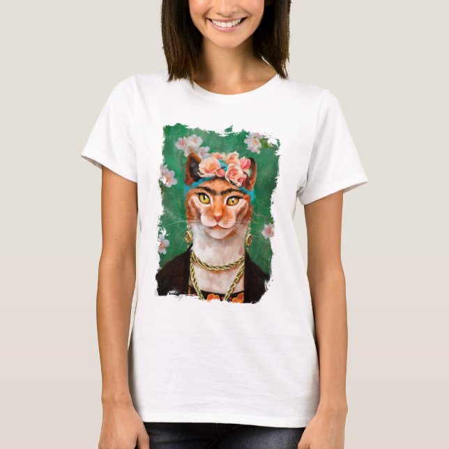 katt Frida med blommor Tee Shirt (Framsida)