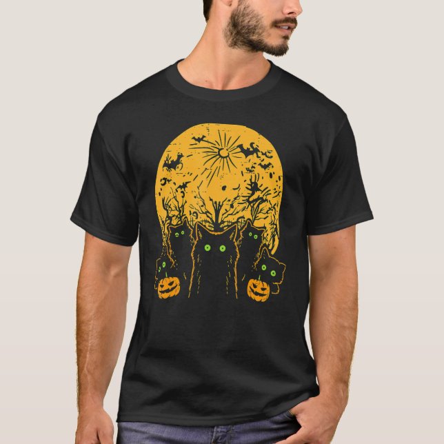 Katt Full Moon Halloween Animal Pet Manar Kvinnor  T Shirt (Framsida)