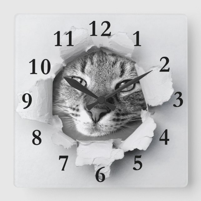 Katt Fyrkantig Klocka (Framsida)