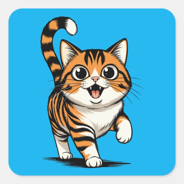 katt fyrkantigt klistermärke (Framsida)