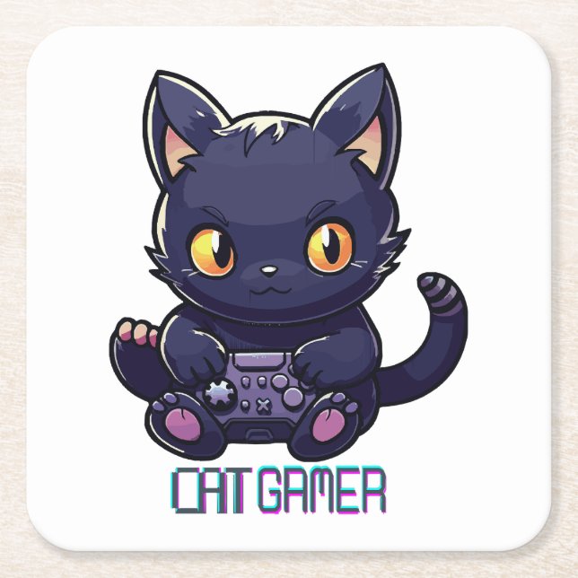 Katt Gamer Underlägg Papper Kvadrat (Framsidan)