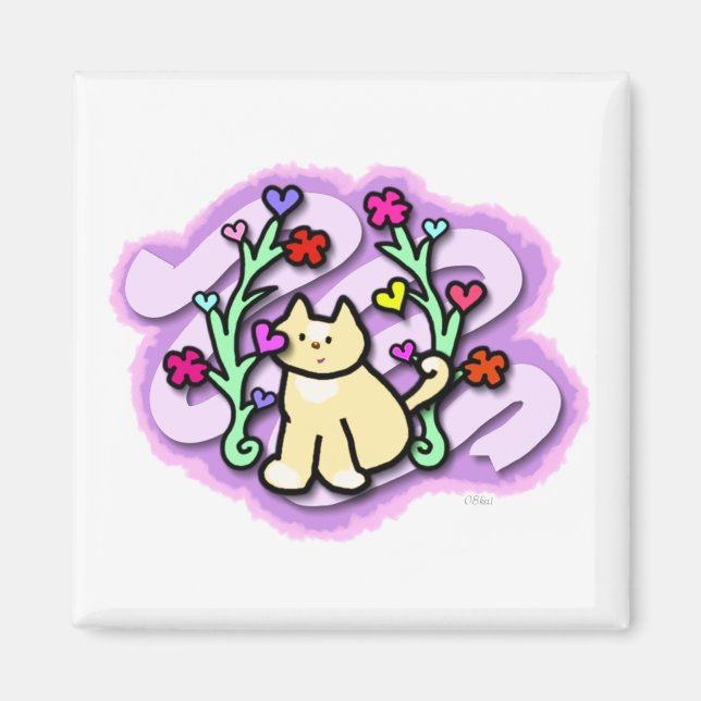 Katt Garden fylld med Kärlek och Färg Magnet (Framsidan)