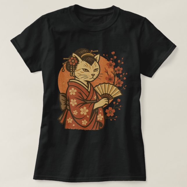 Katt Geisha T Shirt (Design framsida)