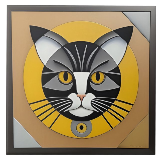 Katt geometrisk konstverk kakelplatta (Framsidan)