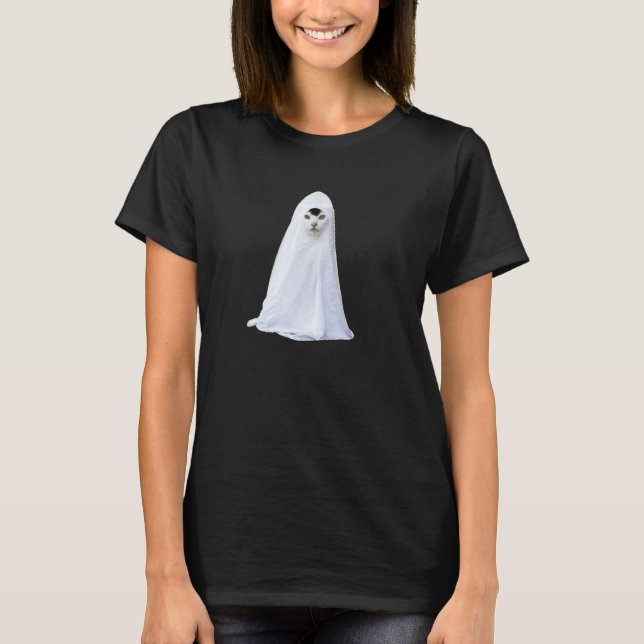 katt Ghost Meme, populär Halloween-internetmeme T Shirt (Framsida)