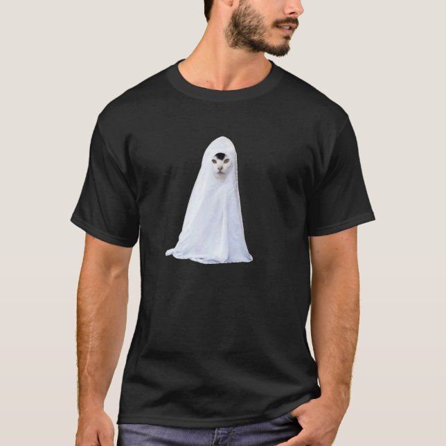 katt Ghost Meme, populär Halloween-internetmeme T Shirt (Framsida)