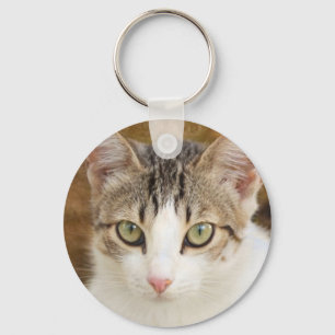 Katt ginger brun ögon grön metall nyckelring