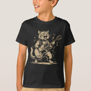 Katt Gitarr Musik Älskare Tecknad Djurdesign T Shirt