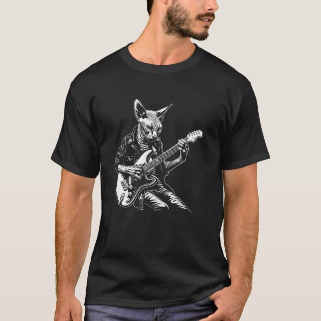 Katt Gitarrist Gitarr - Sphynx Pappa Mamma T Shirt (Framsida)