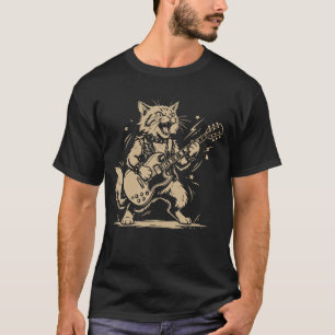 Katt Gitarrmusik Älskare Tecknad Djurdesign T Shirt
