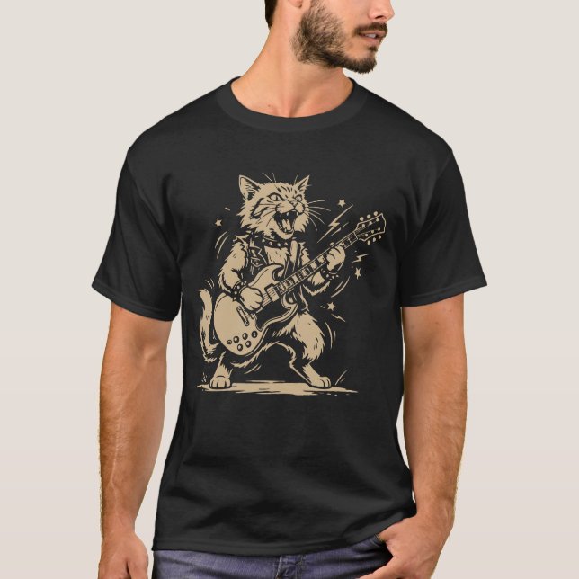 Katt Gitarrmusik Älskare Tecknad Djurdesign T Shirt (Framsida)