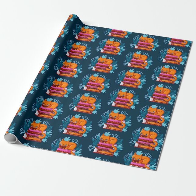 Katt godkänd Bokar Teal Presentpapper (Utrullad)