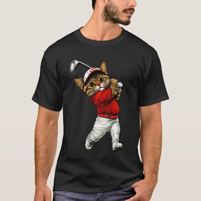 Katt Golfare Långärmad T Shirt (Framsida)