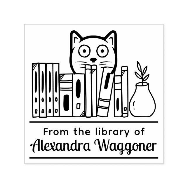 Katt gömmer sig bakom böcker “från bibliotek tillh självfärgande stämpel (Design)