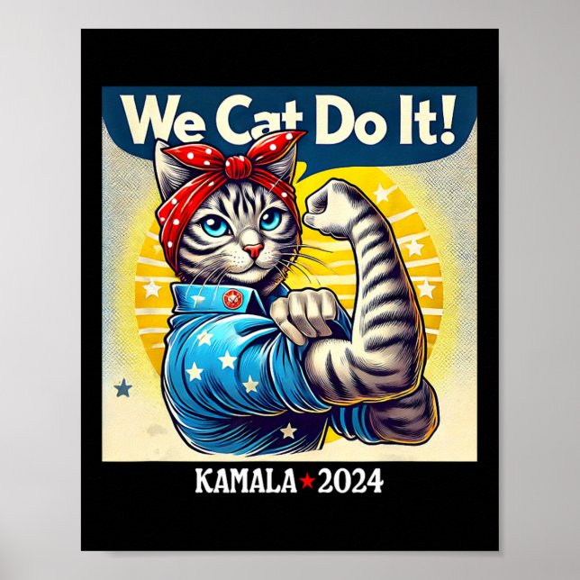 Katt Gör Det Kamala Harris Supporter Barnlös Katt  Poster (Framsidan)