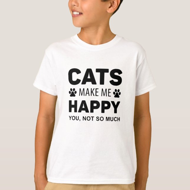 Katt gör mig Lycklig T Shirt (Framsida)
