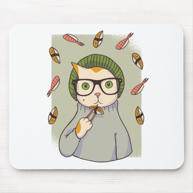 Katt Gourmet Sushi Älskar Design Musmatta (Framsidan)