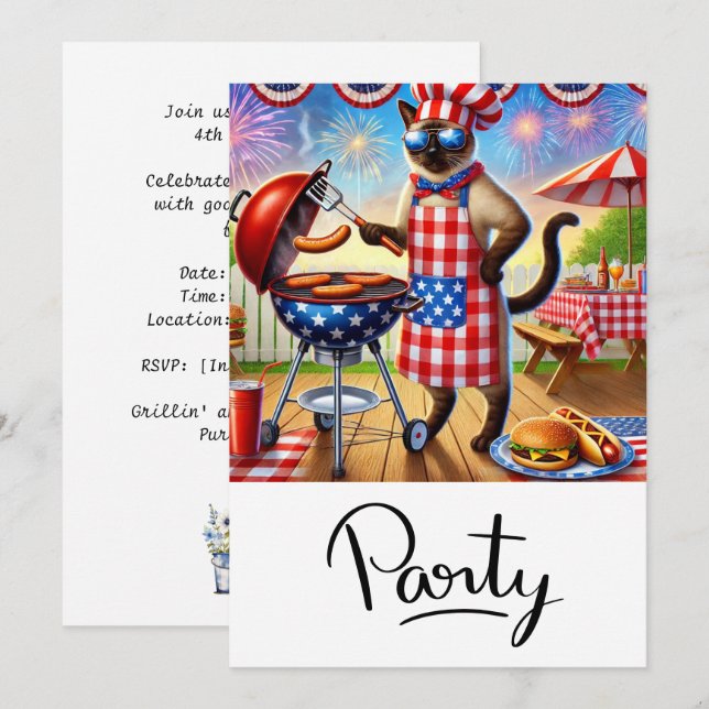 KATT Grillfest 4 juli självständighetsdagen  Inbjudningar (Fram/baksida)