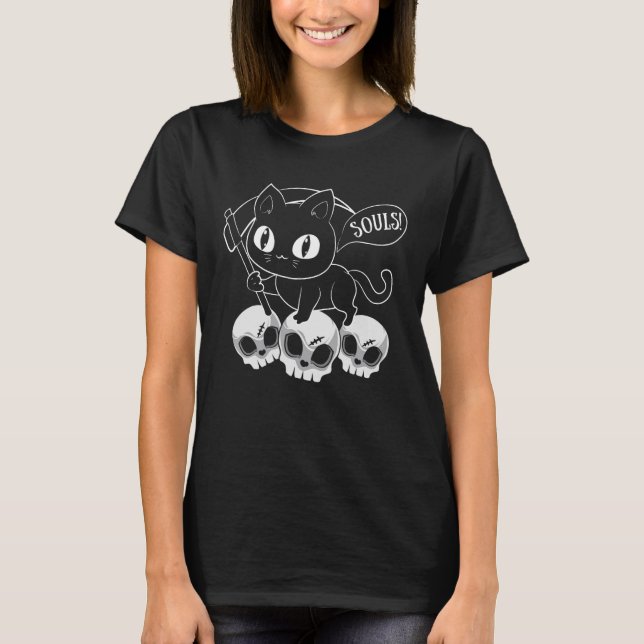 Katt grim och Döskallar katt Har din sol Hallo T Shirt (Framsida)