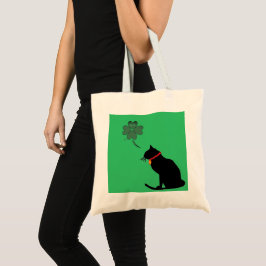 Katt Grönt och vit Shamrock-grafik, tote Tygkasse