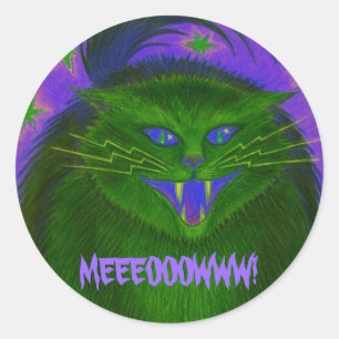Katt-Grönten MEEEOOOWW!-dekal Runt Klistermärke