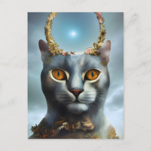 Katt Gud med blomsterfickor Vykort