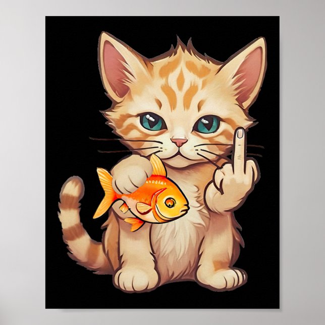 Katt Guld Fisk Finger F U Det är min fisk Rolig Fi Poster (Framsidan)