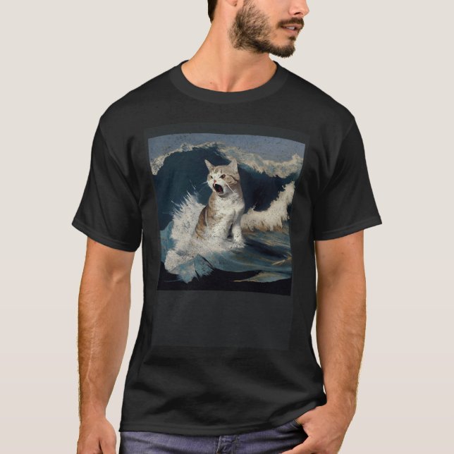 Katt Haj Vågor T Shirt (Framsida)