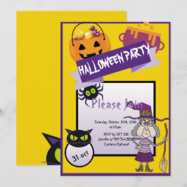 Katt Halloween fest, gullig, konstig, puckel Inbjudningar