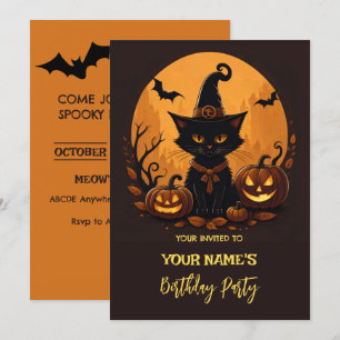 Katt halloween födelsedag  inbjudningar
