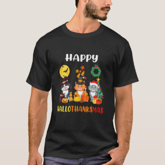 Katt Halloween jul Glad Hallothanksmas Tack T Shirt