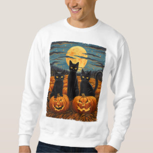 Katt Halloween Kattälskare Stjärnklar Natt Katt Va Lång Ärmad Tröja