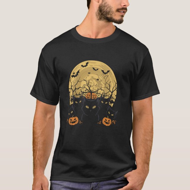 Katt Halloween Måne T Shirt (Framsida)