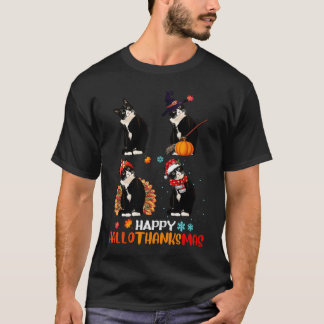 Katt Halloween Och God Jul Glad Hallothank T Shirt
