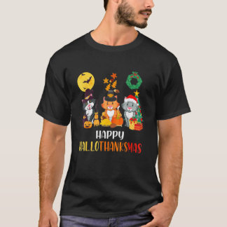 Katt Halloween Och God Jul Glad Hallothank T Shirt