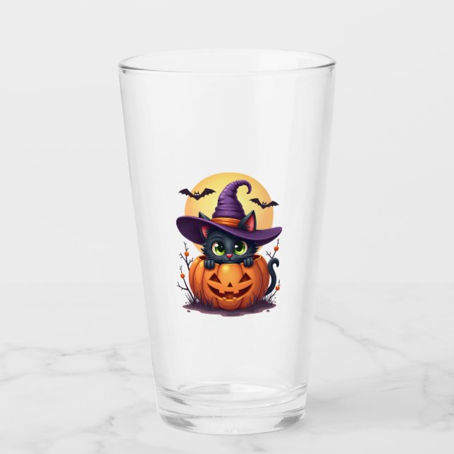 Katt Halloween Pumpa Svart Katt Glaskopp (Framsida)