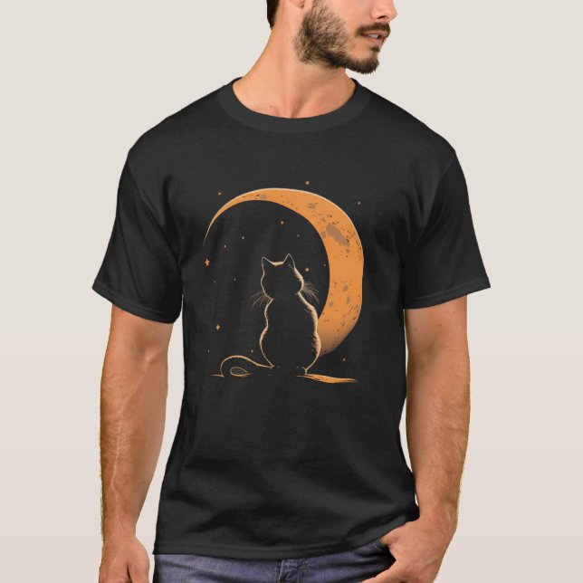 Katt Halvmåne Svart Måne Sjöman T Shirt (Framsida)