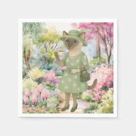 Katt har eftermiddagstest i engelska trädgården pappersservett