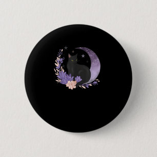 Katt Häxig Mån Blommor Pastell Goth Goblincore Knapp