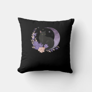 Katt Häxig Mån Blommor Pastell Goth Goblincore Kudde